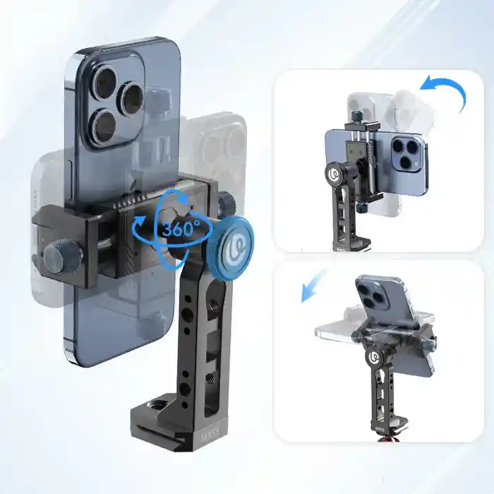 Ulanzi MA53 360 Rotation Metal Phone Holder Tripod Mount Cold Shoe Uka Arca Mount Clip Clamp with 60-95mm Width